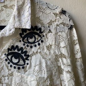 i blues Lace Top With Eyes Vtg Y2K Unique Cute OOAK